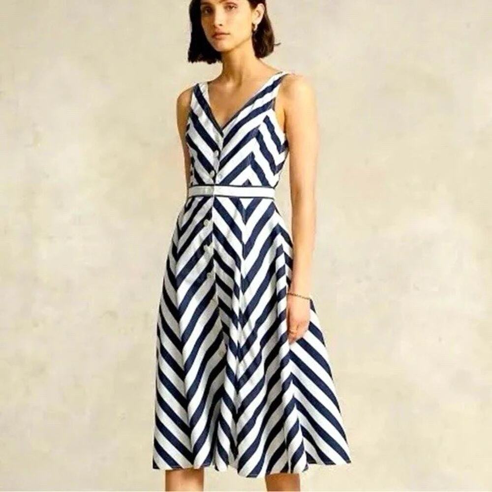 Polo Ralph Lauren Romy Sleeveless Dress Blue White Striped Nautical 8